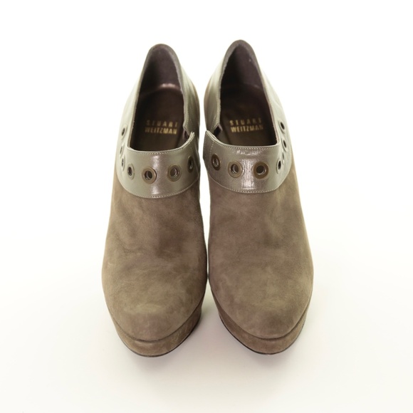 Stuart Weitzman Oporto Grommet Platform Taupe Suede Ankle Booties Womens 7.5M - Picture 2 of 9
